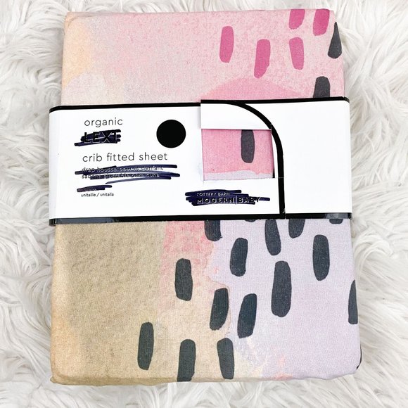 Pottery Barn Modern Baby Organic Lexi Crib Fitted Sheet Abstract NEW Pink Multi - Picture 1 of 2